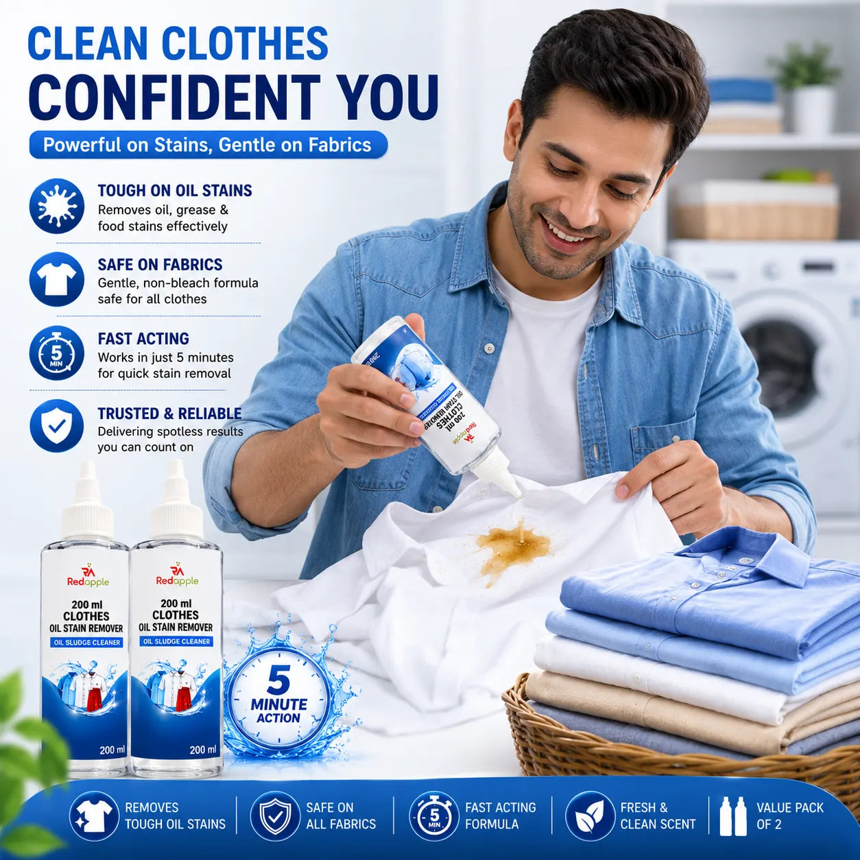 Oil Stain Remover for Clothes (200ml, Pack of 2) – Fabric & Clothing Grease Stain Cleaner Spray