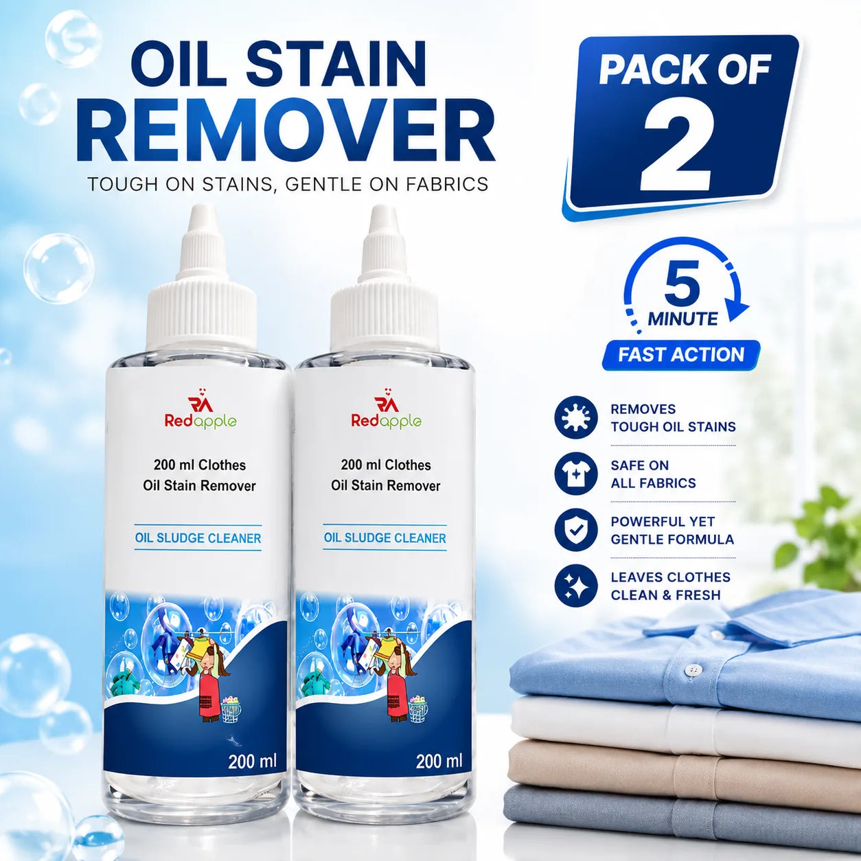 Oil Stain Remover for Clothes (200ml, Pack of 2) – Fabric & Clothing Grease Stain Cleaner Spray