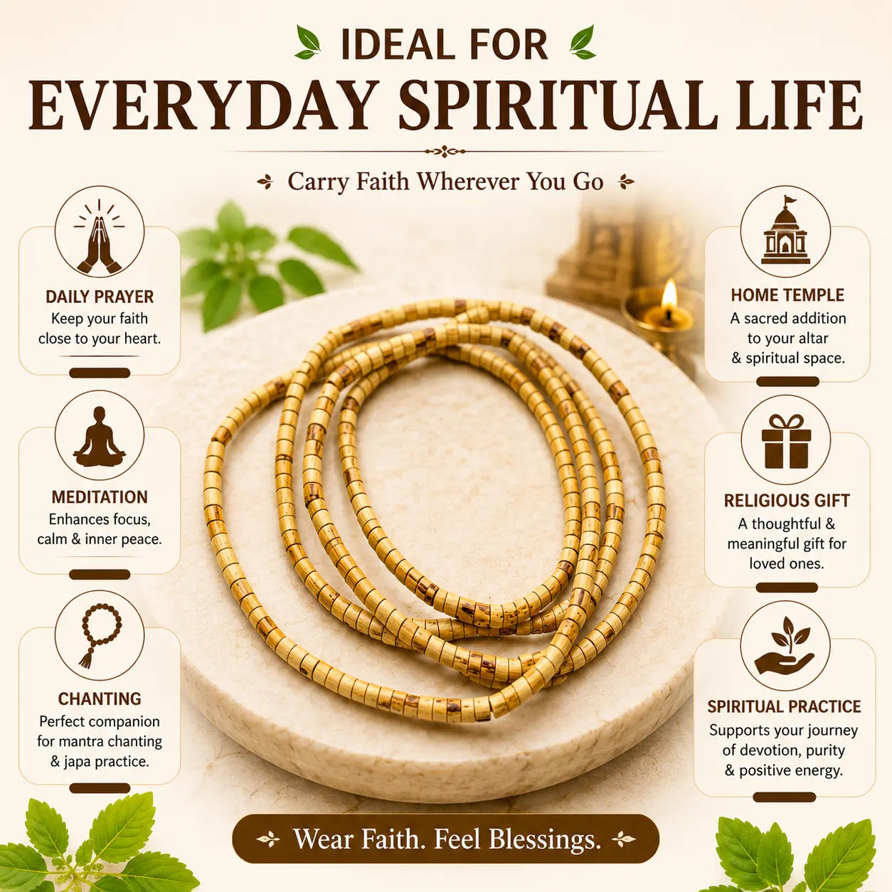 Original Tulsi Kanthi Mala – 100% Authentic Holy Basil Wood Tulsi Mala for Neck