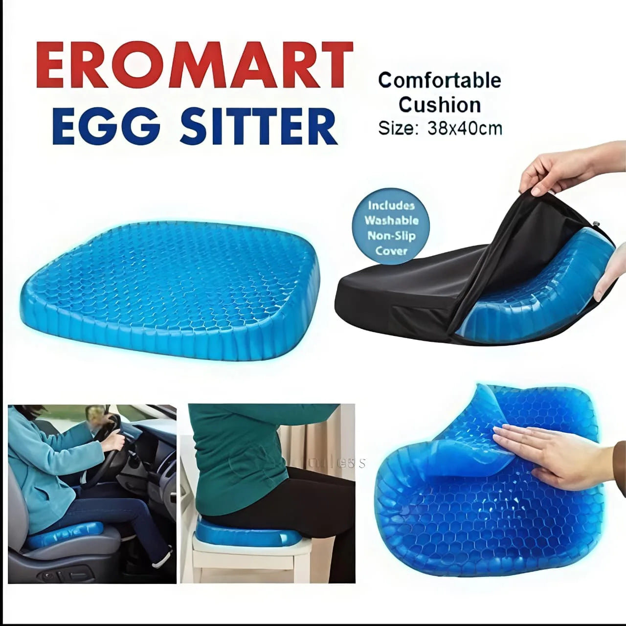 Orthopedic Gel Seat Cushion – Breathable Honeycomb Egg Sitter for Office Chair, Car Seat & Sciatica Back Pain Relief