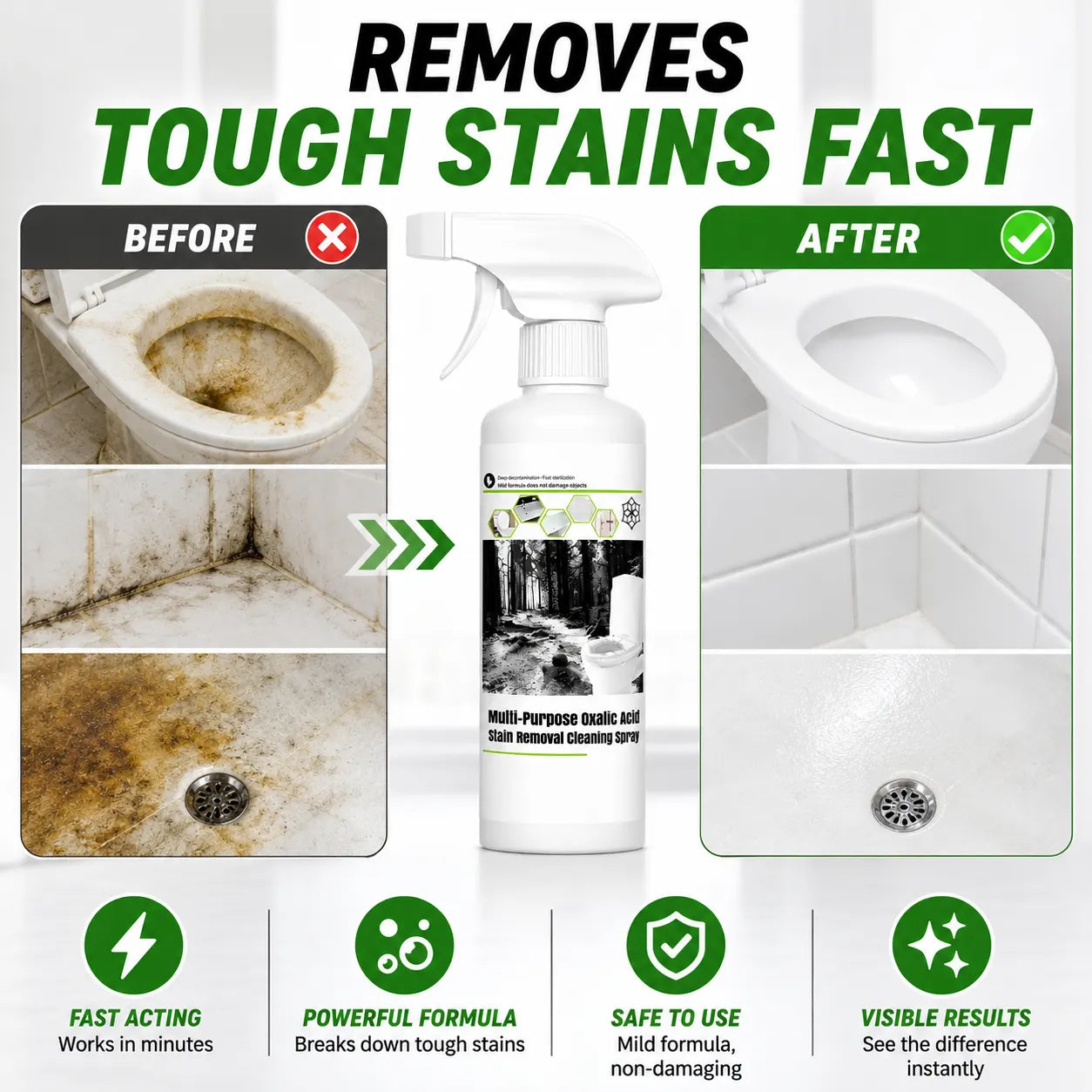 Oxalic Acid Cleaner & Stain Removal Spray (200ml, Pack of 2) – Hard Water, Tile & Rust Remover for Bathroom