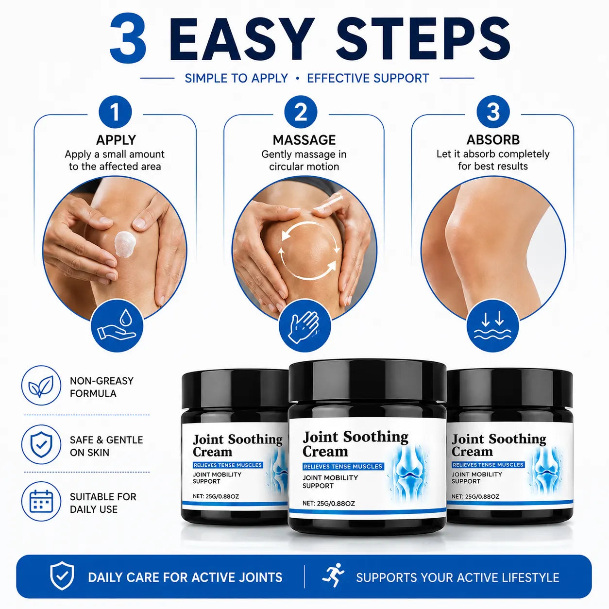 (Pack of 3) Pain Relief Cream for Back, Shoulder & Joint Comfort – Soothing Body Massage Rub