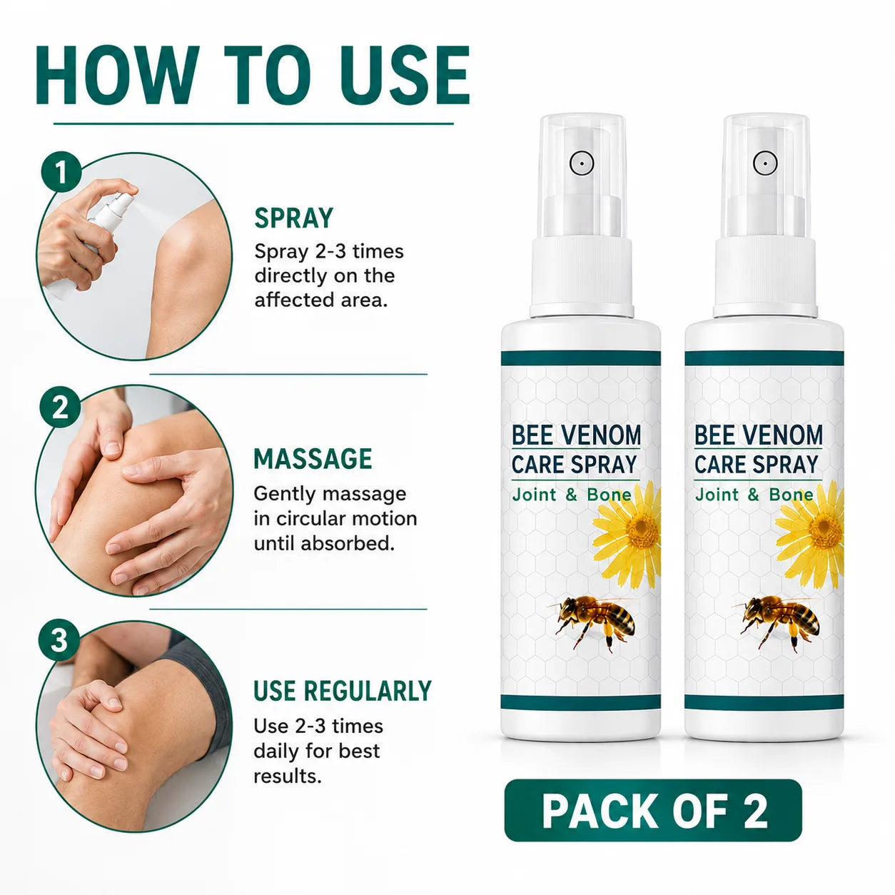 Pain Relief Spray Bee Venom Herbal Care (30ml Pack of 2) – Fast Relief Spray for Muscle & Body Comfort