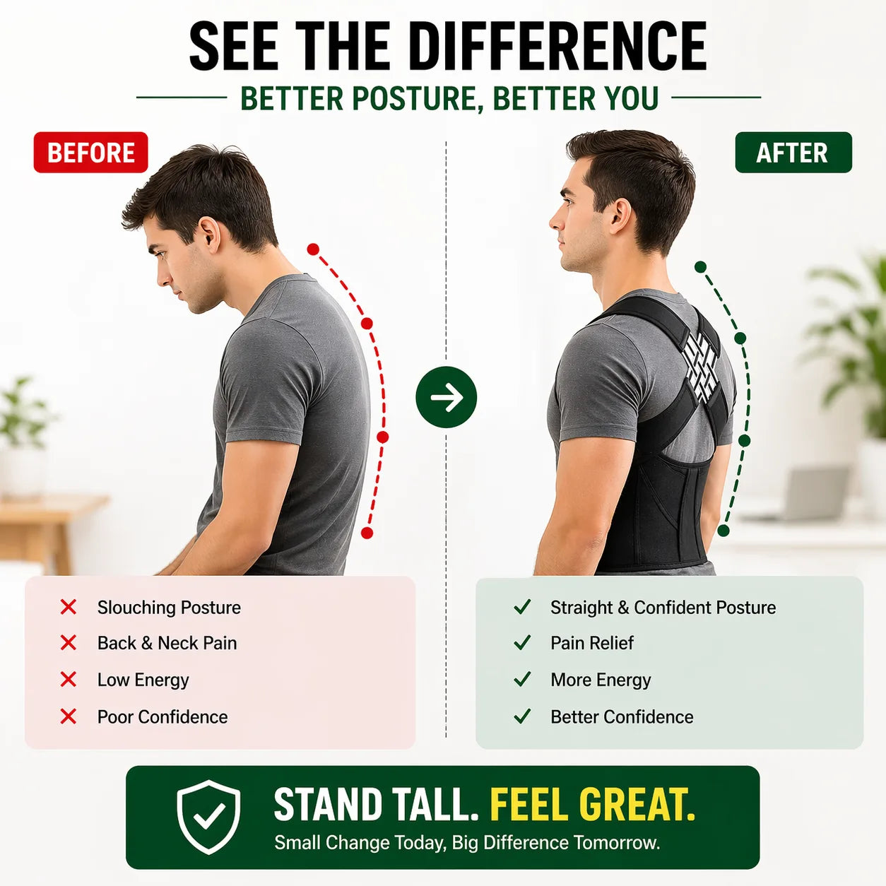 Posture Corrector Belt for Back Support – Adjustable & Invisible Back Straight Belt for Men & Women
