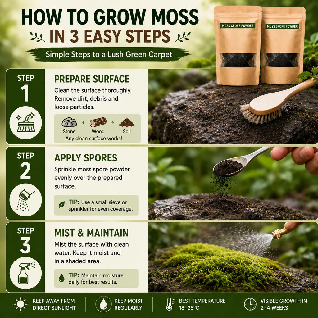 Premium Grade Moss Spore Powder (Pack of 2) – Grow Bonsai Moss, Organic Seed Starter & Soil Moisture Retainer For Gardening