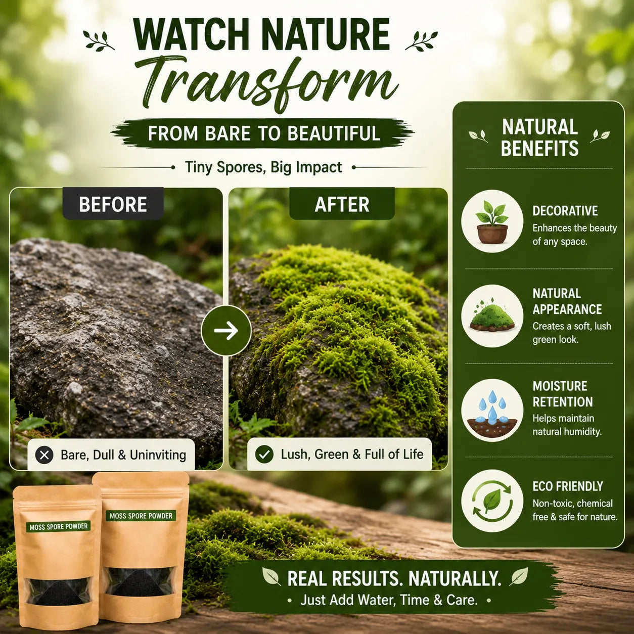 Premium Grade Moss Spore Powder (Pack of 2) – Grow Bonsai Moss, Organic Seed Starter & Soil Moisture Retainer For Gardening