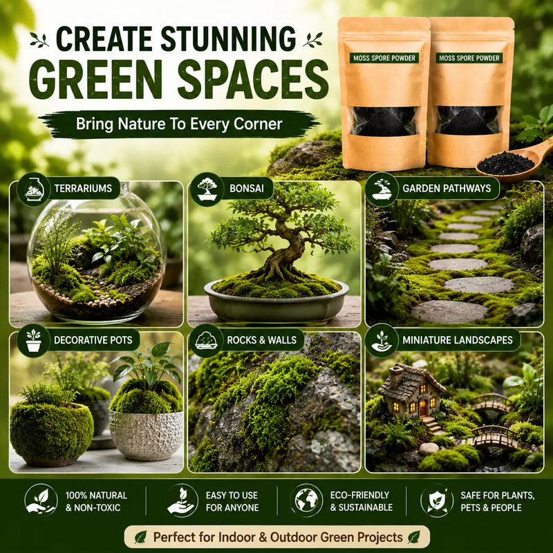 Premium Grade Moss Spore Powder (Pack of 2) – Grow Bonsai Moss, Organic Seed Starter & Soil Moisture Retainer For Gardening
