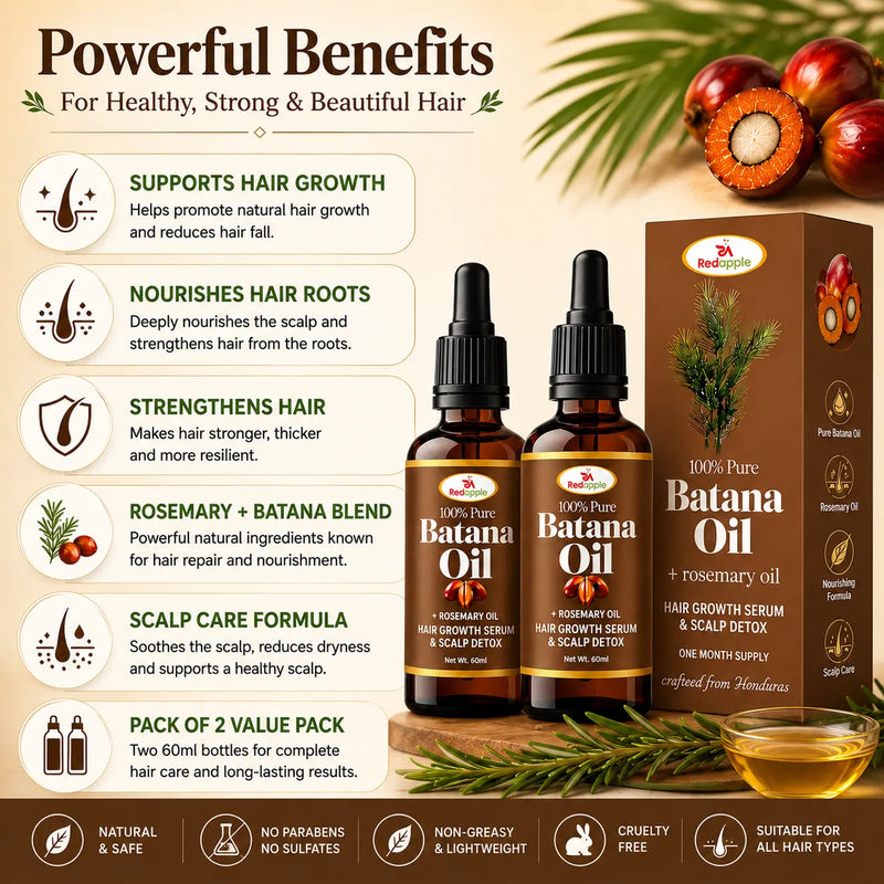 100% Pure Batana Hair Oil with Rosemary for Hair Growth - Raw & Natural (30ml, Pack of 2)