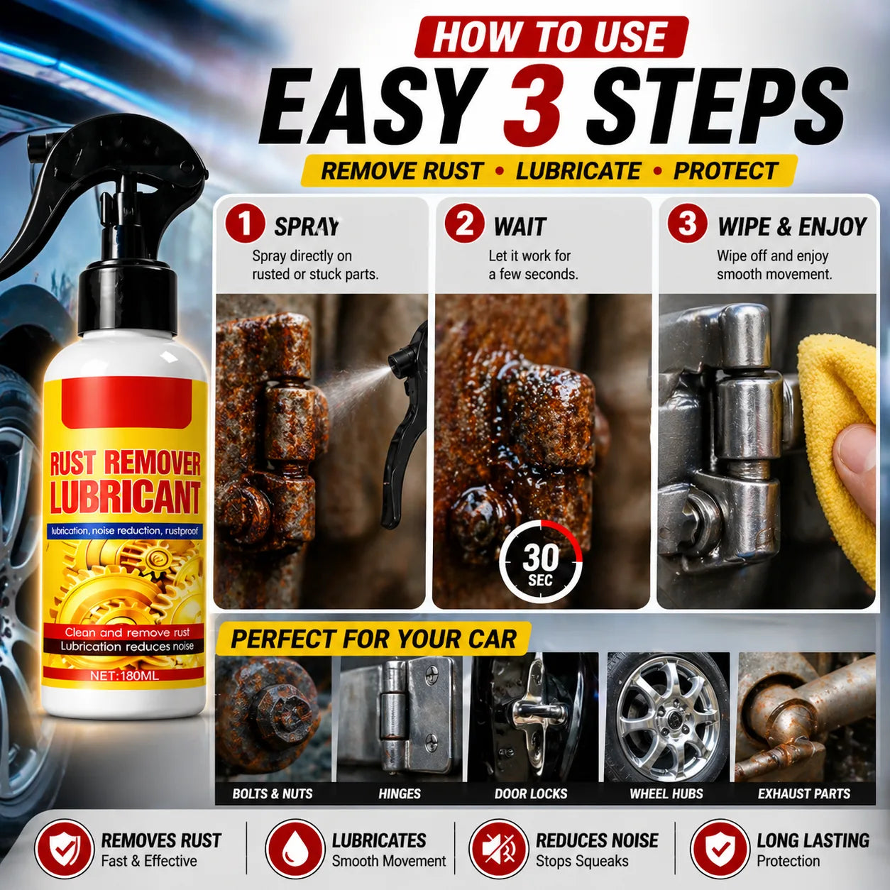 Rust Remover Spray for Car & Bike (Pack of 2)| Multi-Purpose Rust Cleaner Spray for Metal Surfaces | Instant Rust-Off & Protect Formula