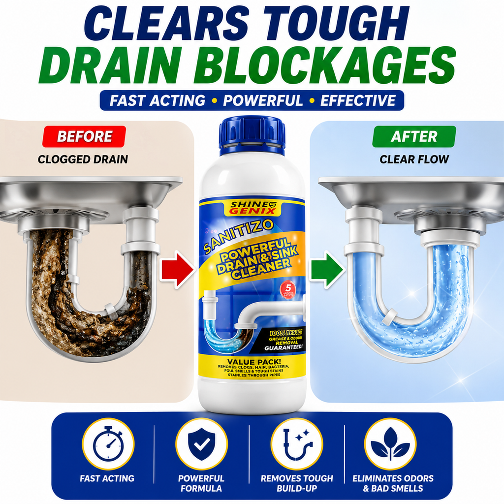 Sanitizo Drain Cleaner Powder (Pack of 4) – Powerful Sink & Drain Pipe Declogger