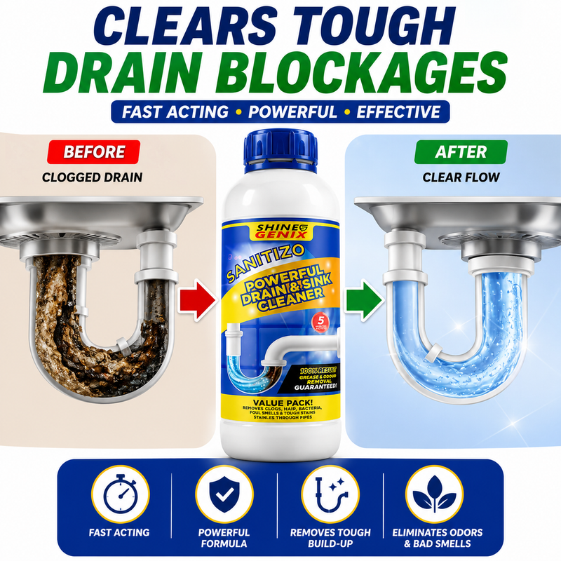 Sanitizo Drain Cleaner Powder (Pack of 4) – Powerful Sink & Drain Pipe Declogger