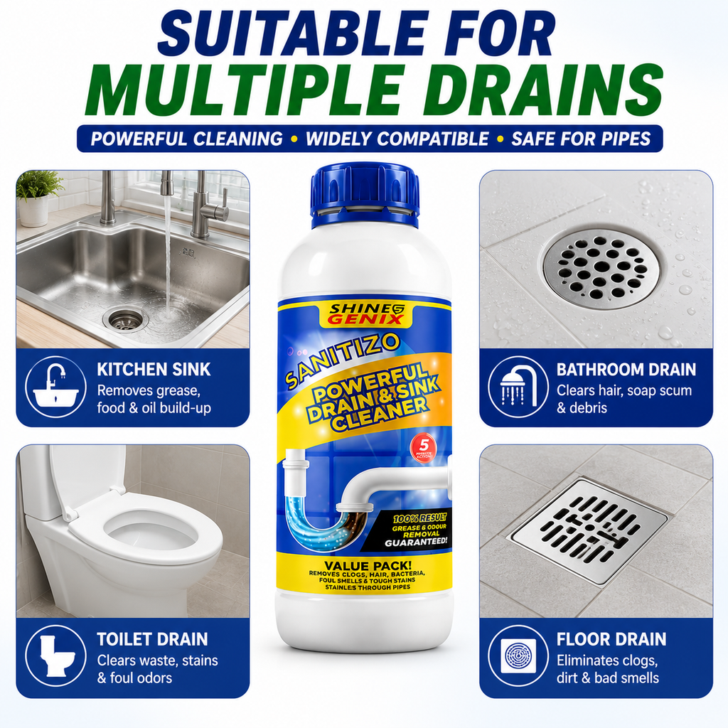 Sanitizo Drain Cleaner Powder (Pack of 4) – Powerful Sink & Drain Pipe Declogger