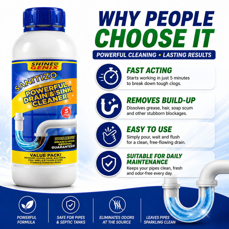Sanitizo Drain Cleaner Powder (Pack of 4) – Powerful Sink & Drain Pipe Declogger