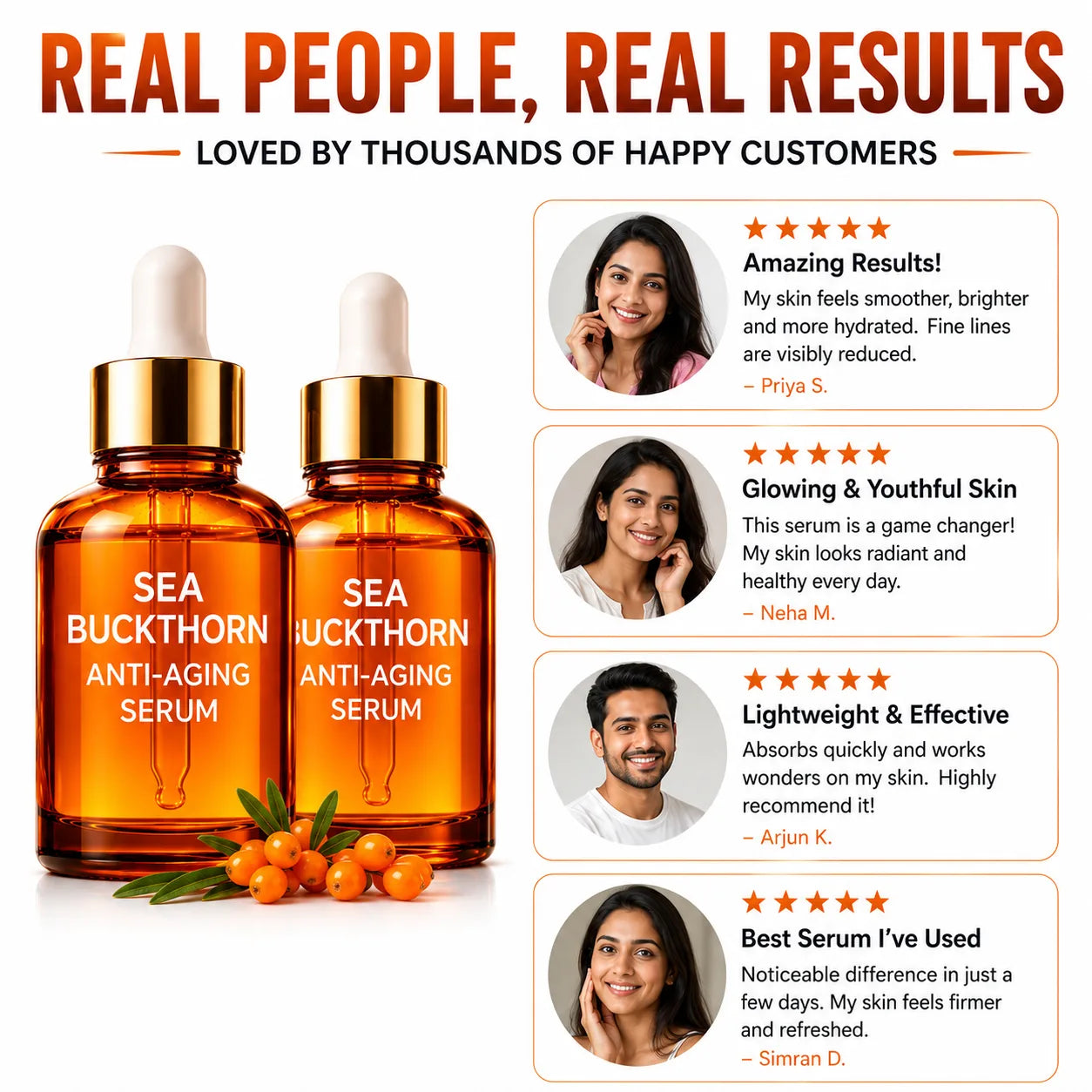 (Pack of 2) Sea Buckthorn Face Serum Glow Booster Oil – Premium Sea Buckthorn Oil Skincare for Radiance