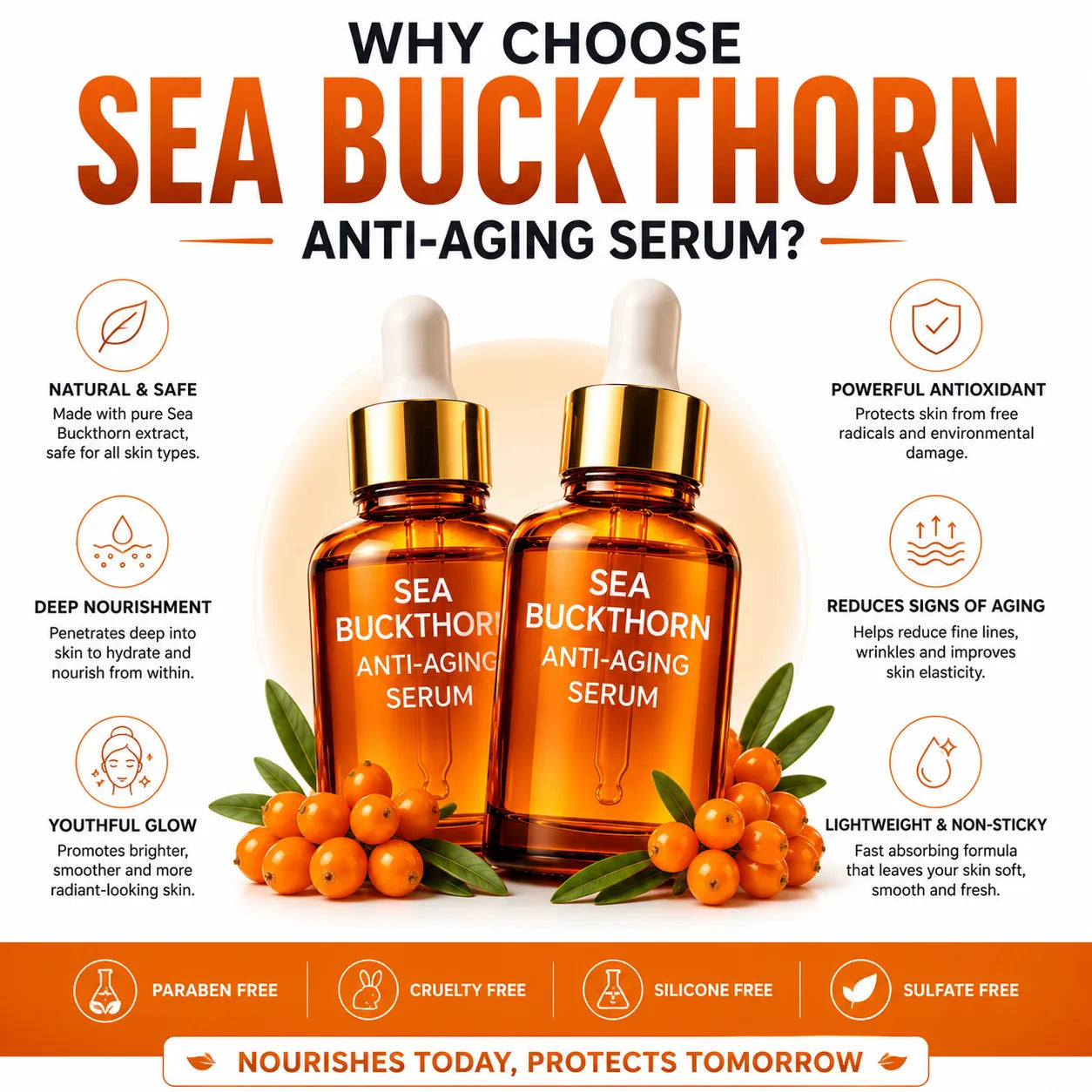 (Pack of 2) Sea Buckthorn Face Serum Glow Booster Oil – Premium Sea Buckthorn Oil Skincare for Radiance