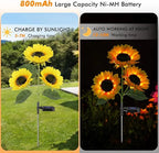 Solar Sunflower Lights Outdoor - Decorative Solar Garden Light & Pathway Stake Lights for Yard, Flower Bed, Patio Decor (Waterproof)
