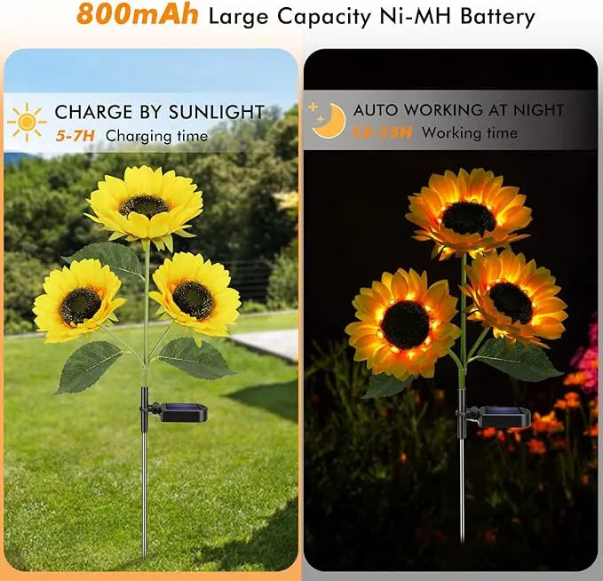 Solar Sunflower Lights Outdoor - Decorative Solar Garden Light & Pathway Stake Lights for Yard, Flower Bed, Patio Decor (Waterproof)
