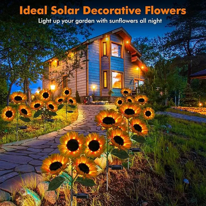 Solar Sunflower Lights Outdoor - Decorative Solar Garden Light & Pathway Stake Lights for Yard, Flower Bed, Patio Decor (Waterproof)