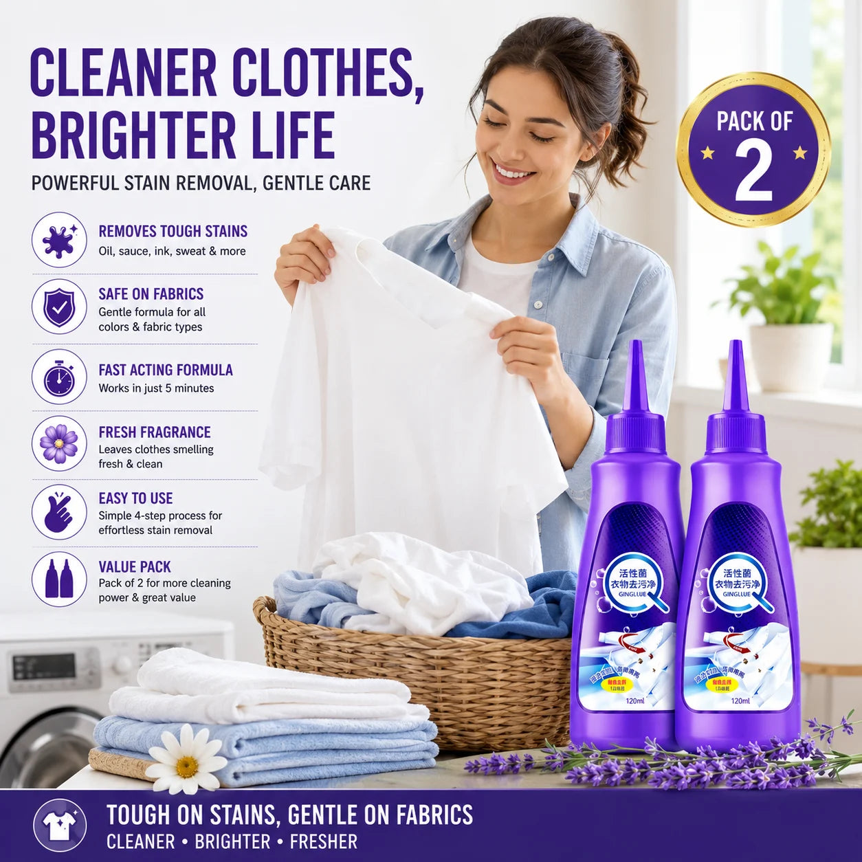 Stain Remover for Clothes (Pack of 2) – Portable Roll-On Fabric Stain Cleaner & Ball Pen Ink Spot Remover