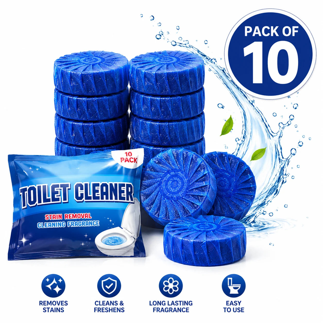 Automatic Toilet Bowl Cleaner Tablets – Blue Bubble Flush Tank Toilet Cleaning Tablets (10, 20 or 30 Pack)