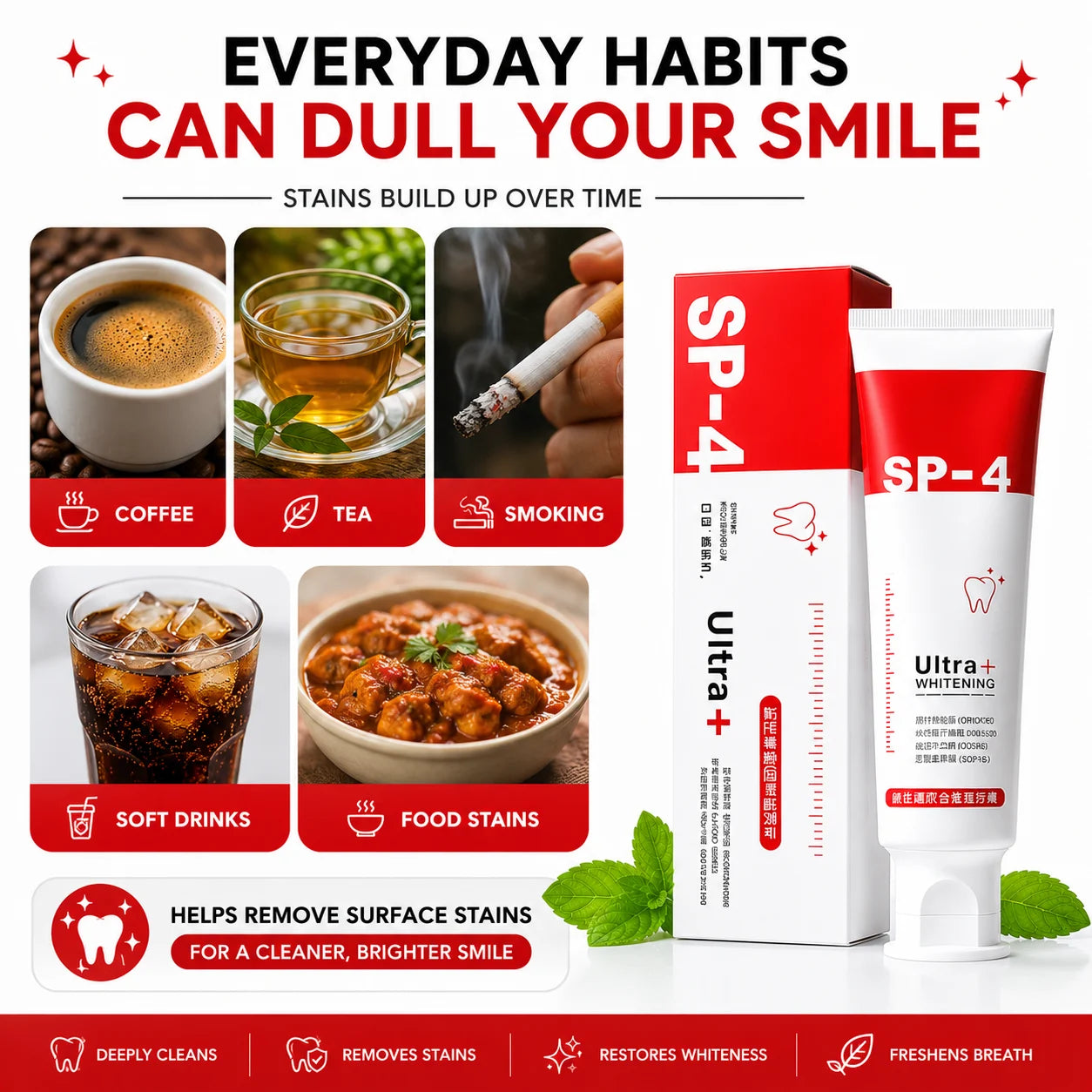 (Pack of 2) Tooth Whitening Toothpaste for Sensitive Teeth – Premium Teeth Bleaching White Paste & Stain Remover