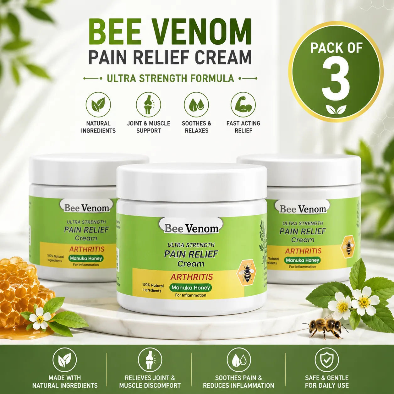 Ultra Strength Pain Relief Cream (100g, Pack of 3) – Advanced Pain Relief Cream for Joints & Muscles