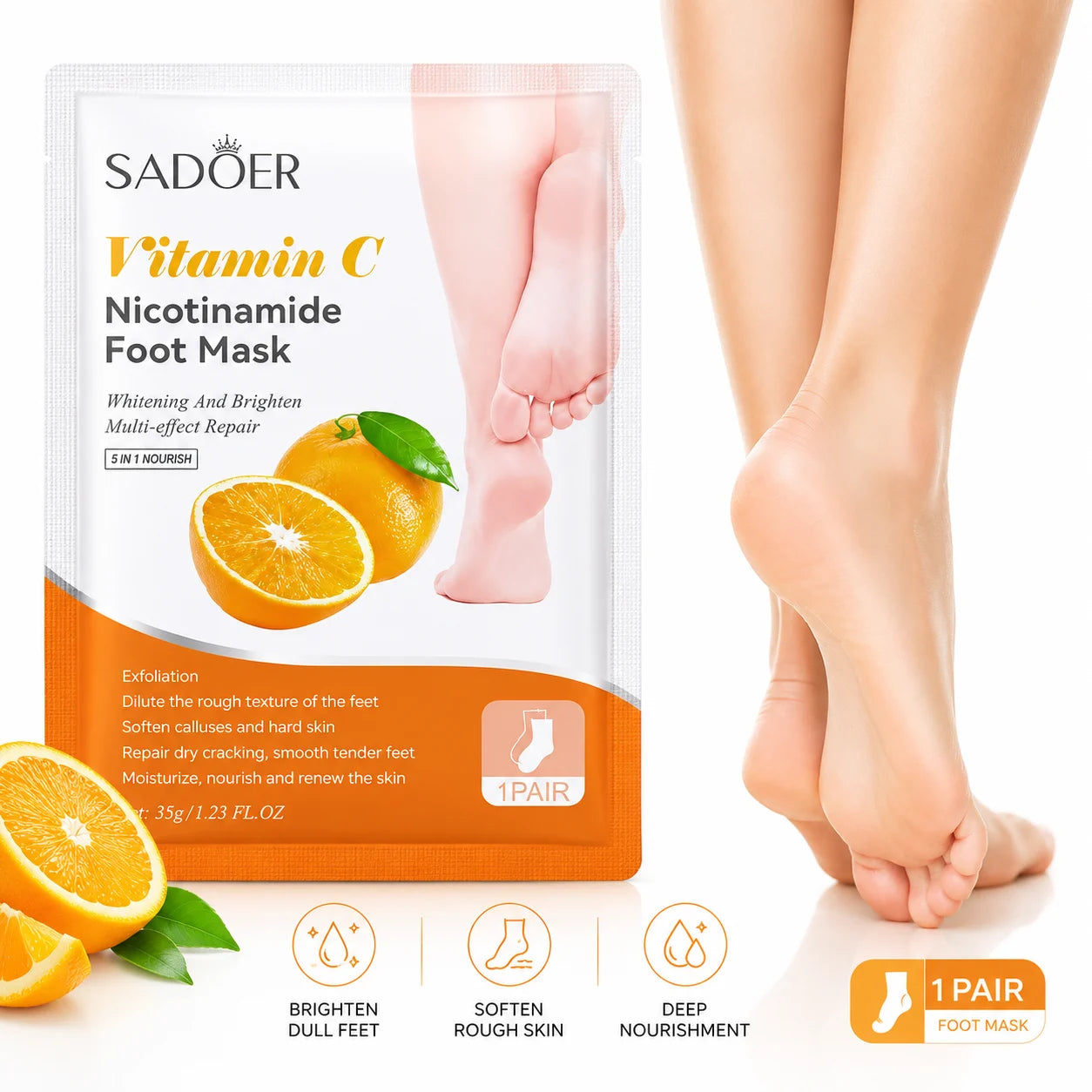 Vitamin C Foot Peel Mask (Pack of 1) – Brightening Exfoliating Foot Mask & Pedicure Socks