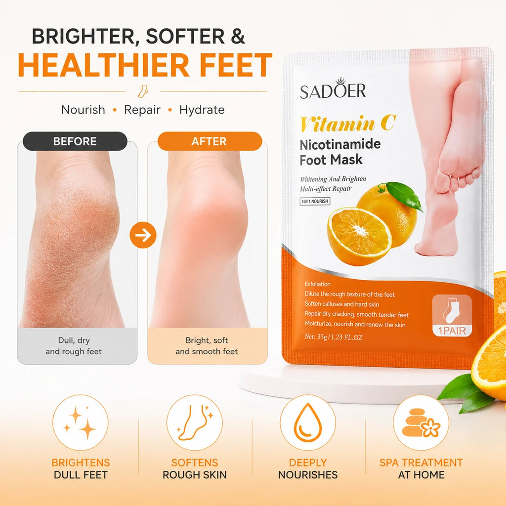 Vitamin C Foot Peel Mask (Pack of 1) – Brightening Exfoliating Foot Mask & Pedicure Socks
