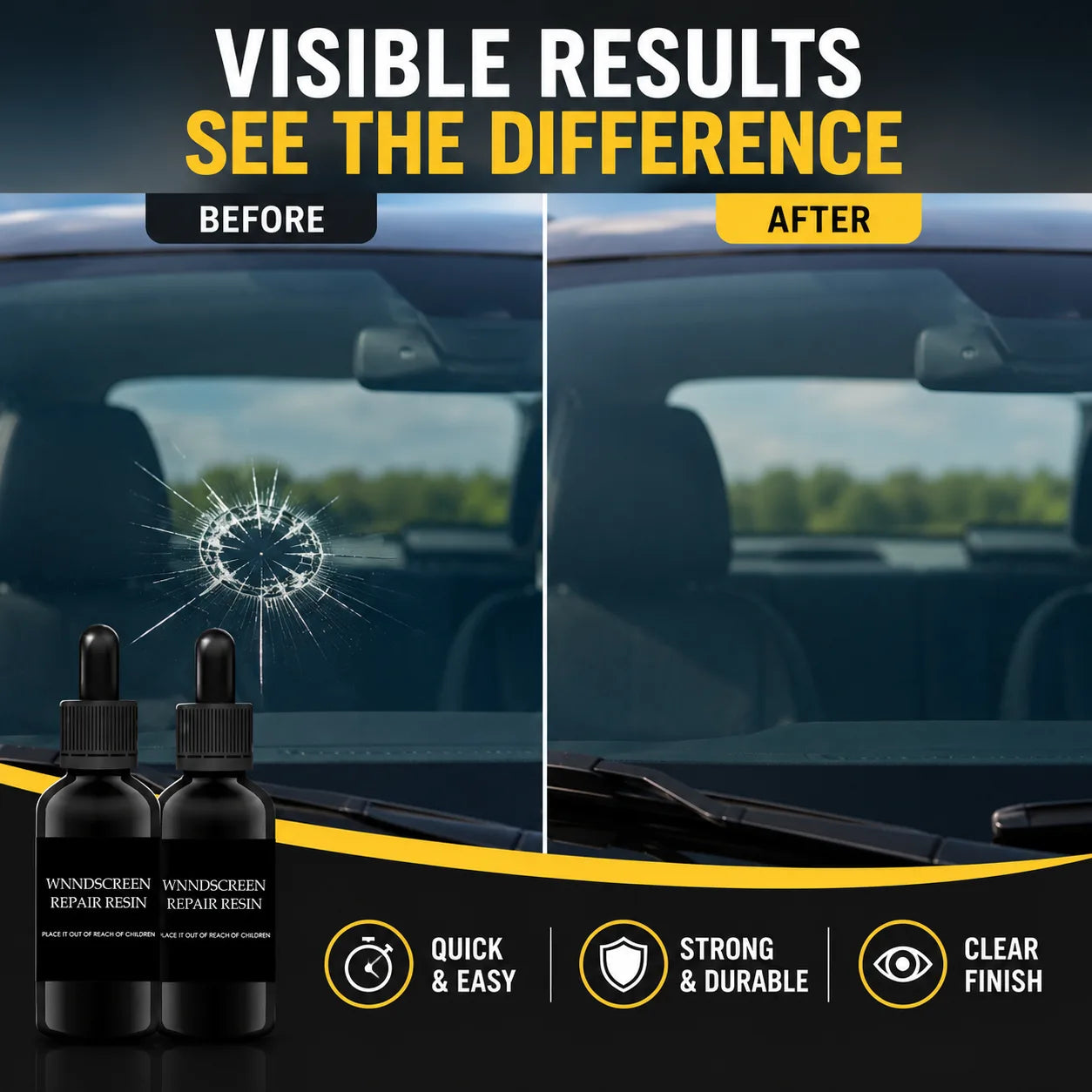 Windshield Repair Resin Kit for Cracks & Chips (Pack of 2) – Car Glass Crack Repair Liquid Adhesive