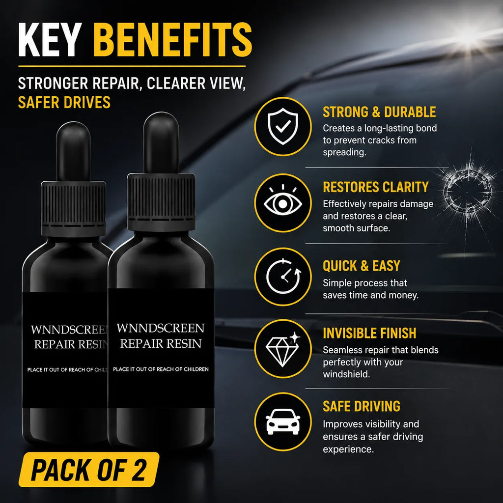 Windshield Repair Resin Kit for Cracks & Chips (Pack of 2) – Car Glass Crack Repair Liquid Adhesive