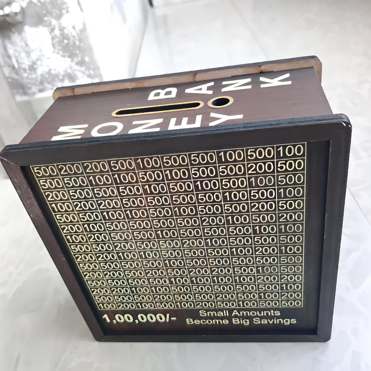 Wooden Savings Challenge Piggy Bank – Reusable Cash Saving Box with Goal Tracker for Kids & Adults