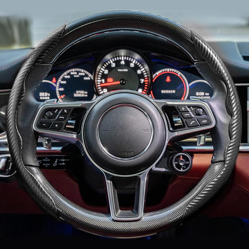Premium Carbon Fiber Steering Wheel Cover | Anti-Slip Sports Steering Car Cover | Universal Fit | Elegant Carbon Black Finish