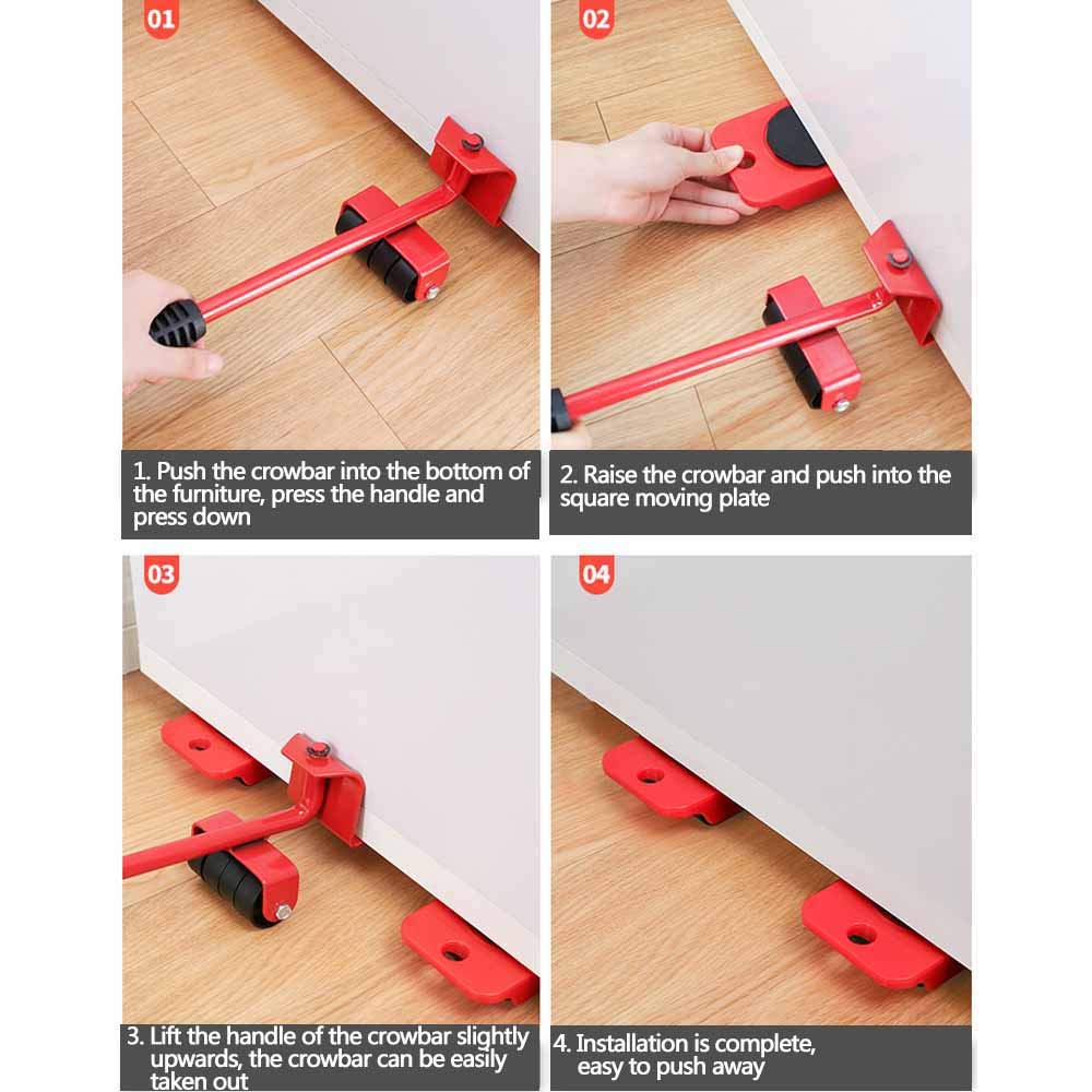 Furniture Lifter Heavy Furniture Moving Tools (5-Piece Set) – Heavy-Duty Furniture Shifter with 360° Rotating Roller Wheels for Sofa, Bed & Almirah