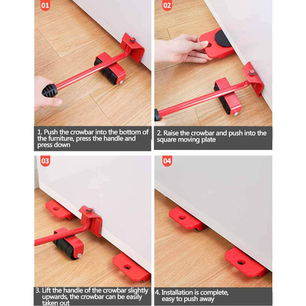 Furniture Lifter Heavy Furniture Moving Tools (5-Piece Set) – Heavy-Duty Furniture Shifter with 360° Rotating Roller Wheels for Sofa, Bed & Almirah