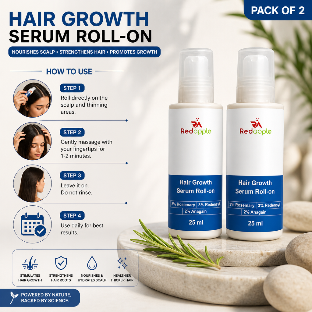 (Pack of 2) Hair Growth Serum Roll-On Hairline Growth Serum – Triple Roller Scalp Applicator for Hair Regrowth, Follicle Nourishment & Density