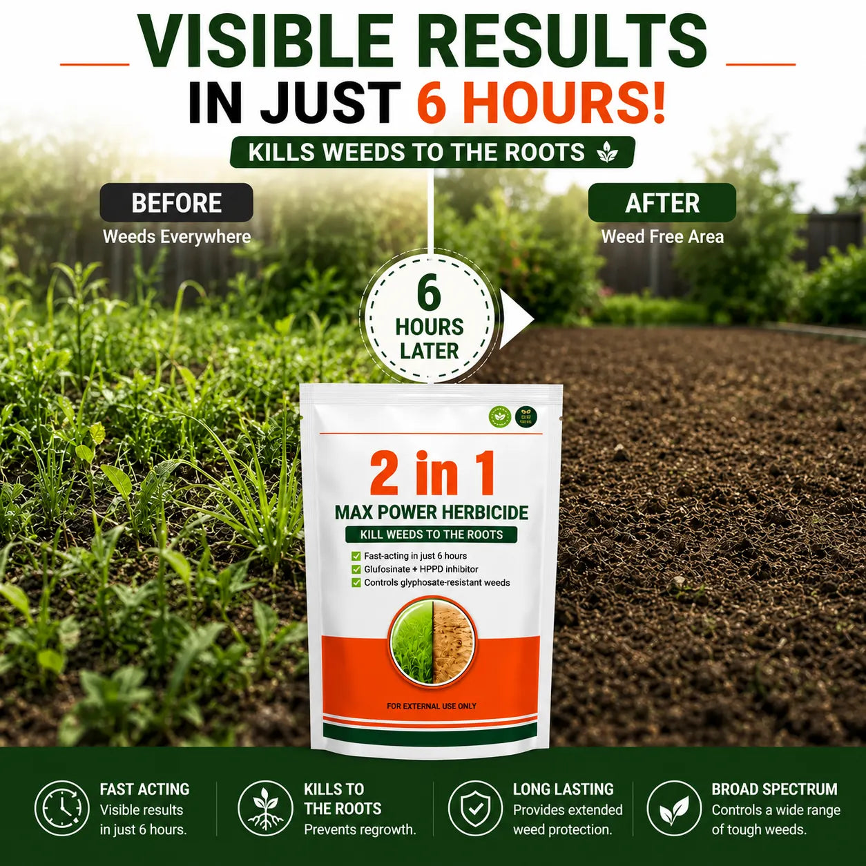 Weed Killer Herbicide (Pack of 2) – Fast Acting Root Control Formula for Garden & Lawn