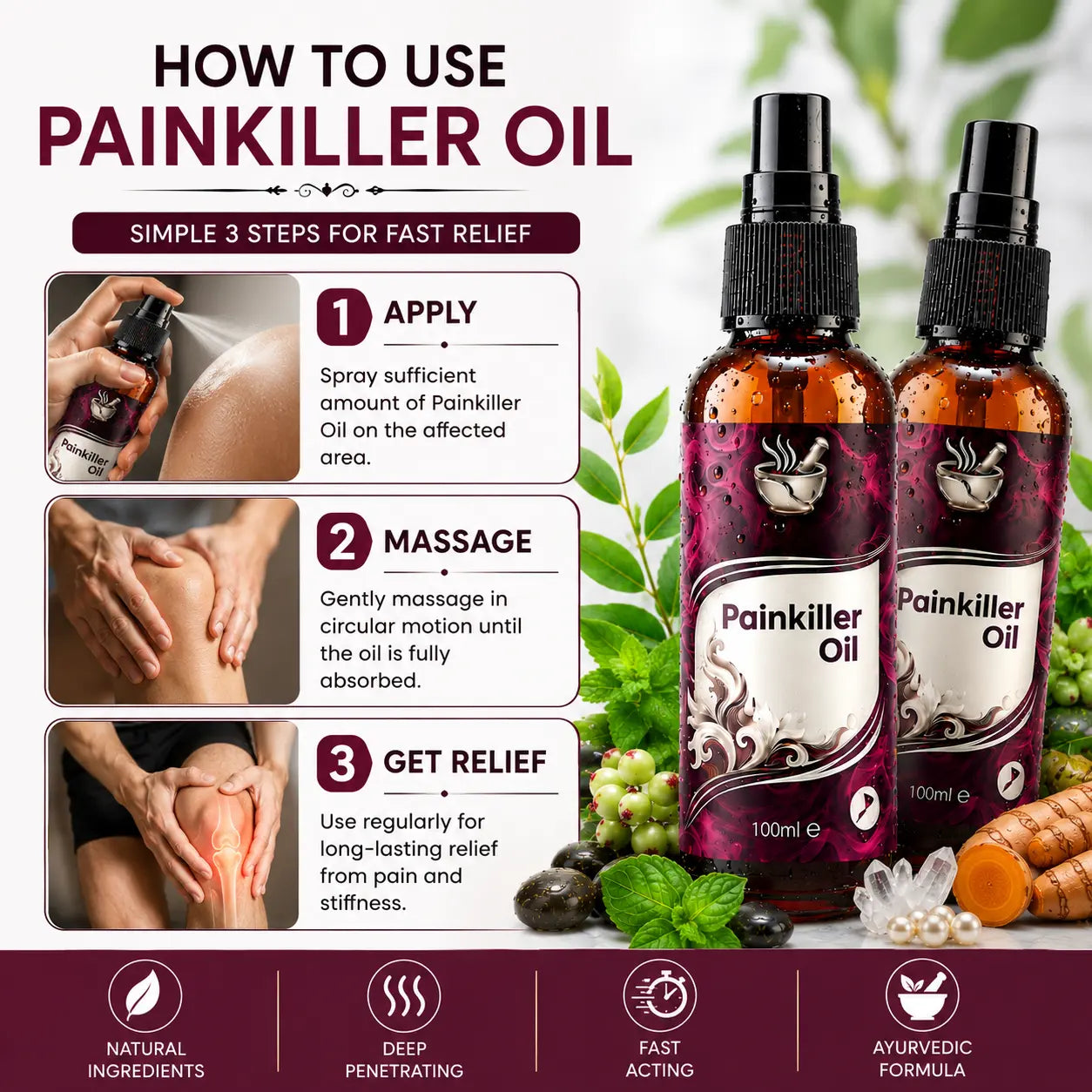 Pain Relief Oil & Massage Oil (Pack of 2) – Fast-Acting Joint, Knee & Back Pain Relief