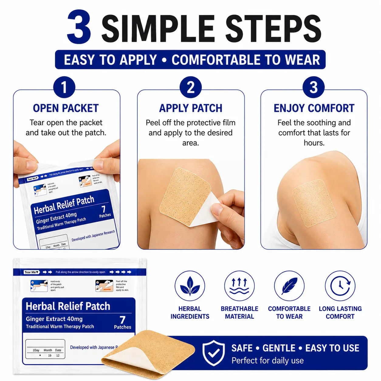 Herbal Pain Relief Patch Set - Soothing Knee, Back & Muscle Relaxation Patches