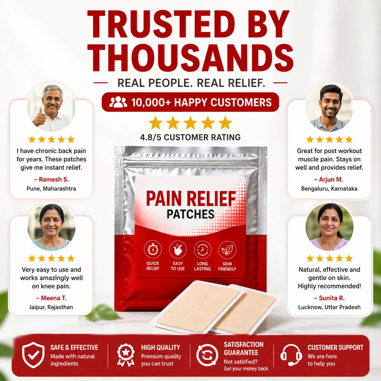 Pain Relief Patch Ginger Heat Patches (20 Patches Pack of 2) – Herbal Knee Patches & Back Pain Relief Plaster