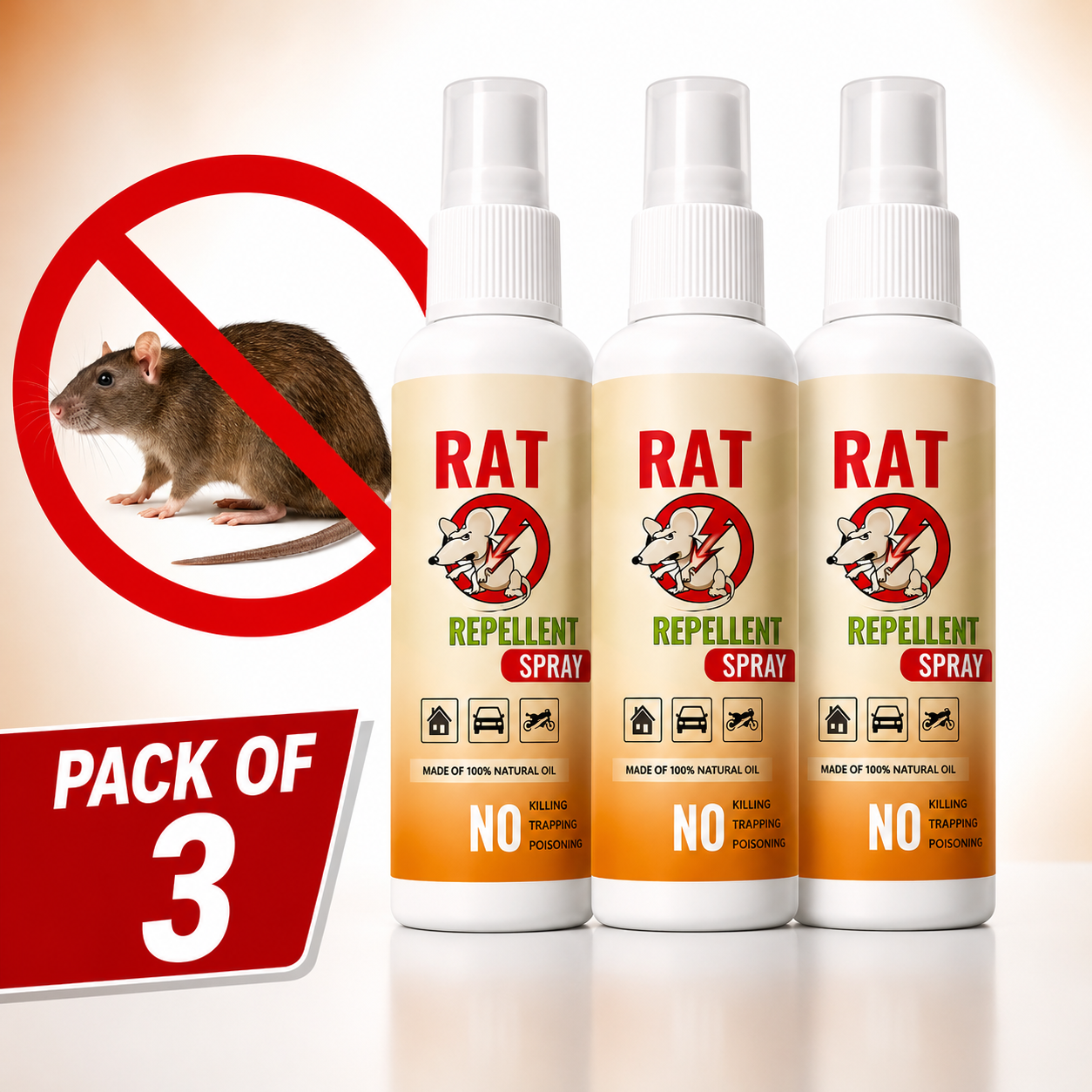 Rat Repellent Spray for Car & Home (Pack of 3) – High-Efficiency Rodent Repellent Spray for Car Engine & House Protection