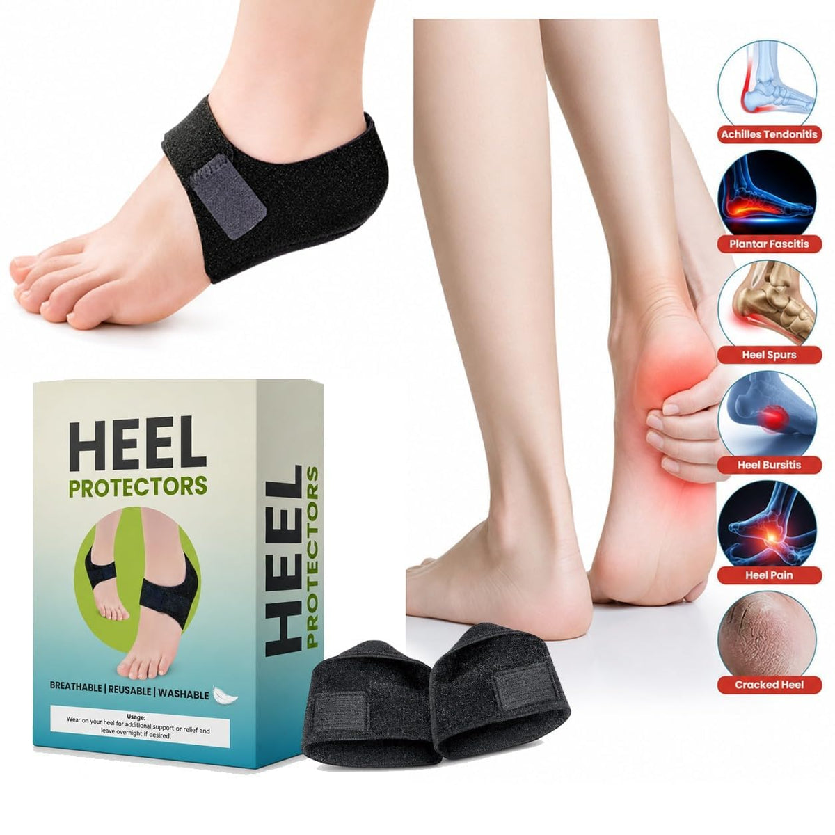 (Pack of 2) Heel Protectors Heel Covers – Anti-Crack Gel Cushion Pads & Shoe Heel Guards for Men & Women